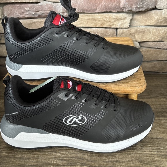 Rawlings League Turf Mens Shoes 7D Black White Leather Lace-Up Baseball Cleats - Picture 6 of 16